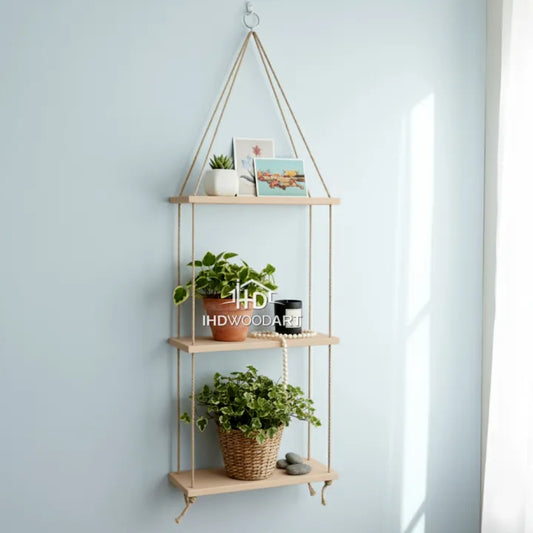 Hanging Rope Wall Shelf Floating shelves 3-Tier Hanging Shelf Wood Hanging Wall Shelf For Home Decor